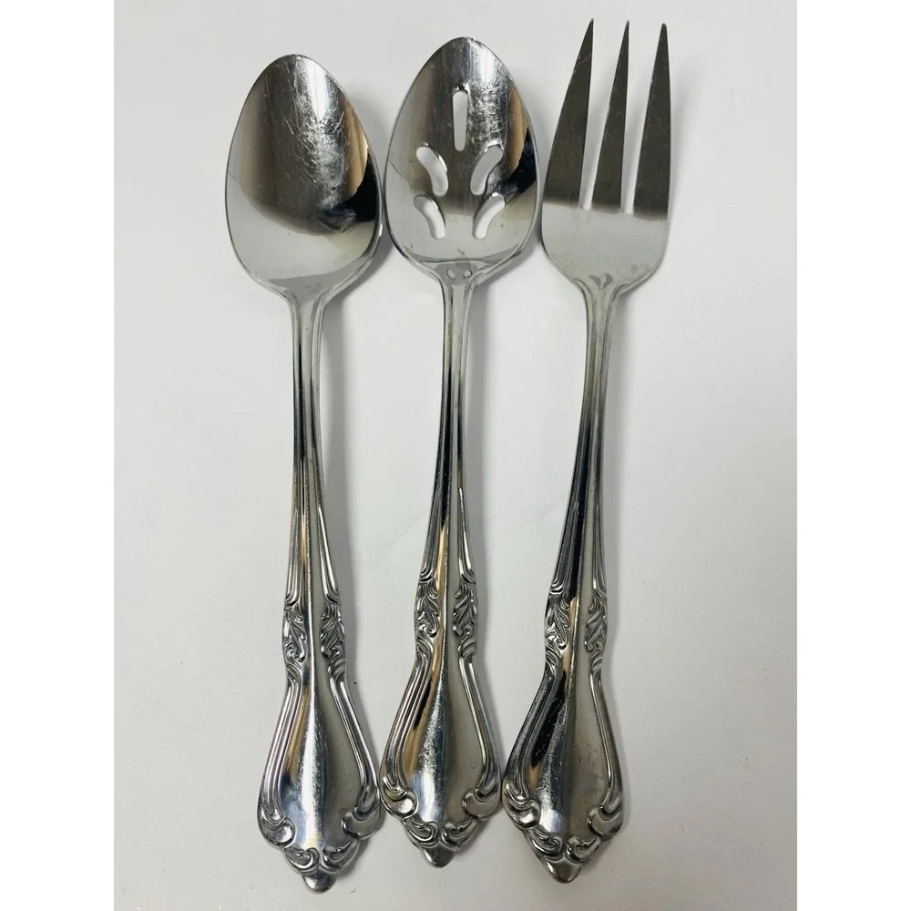 Belle Grove Reed & Barton Select Serving Set Stainless Flatware Spoons Meat Fork
